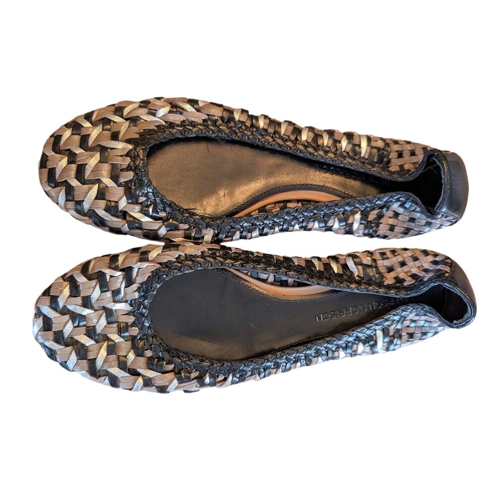 Sigerson Morrison Woven Leather Ballet Flats | Metallic Silver & Black Size 6.5